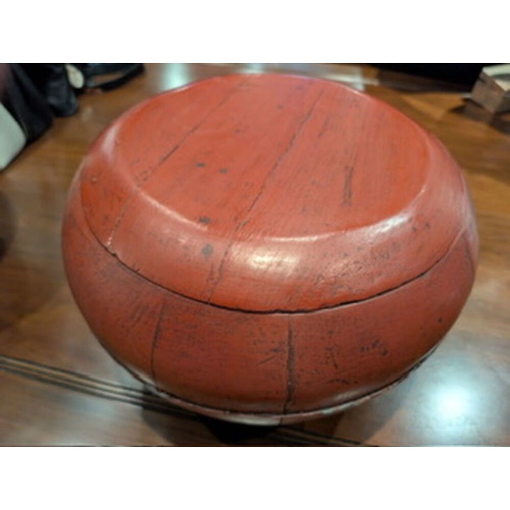 Antique Chinese Wooden Rice Container with a red lacquered finish